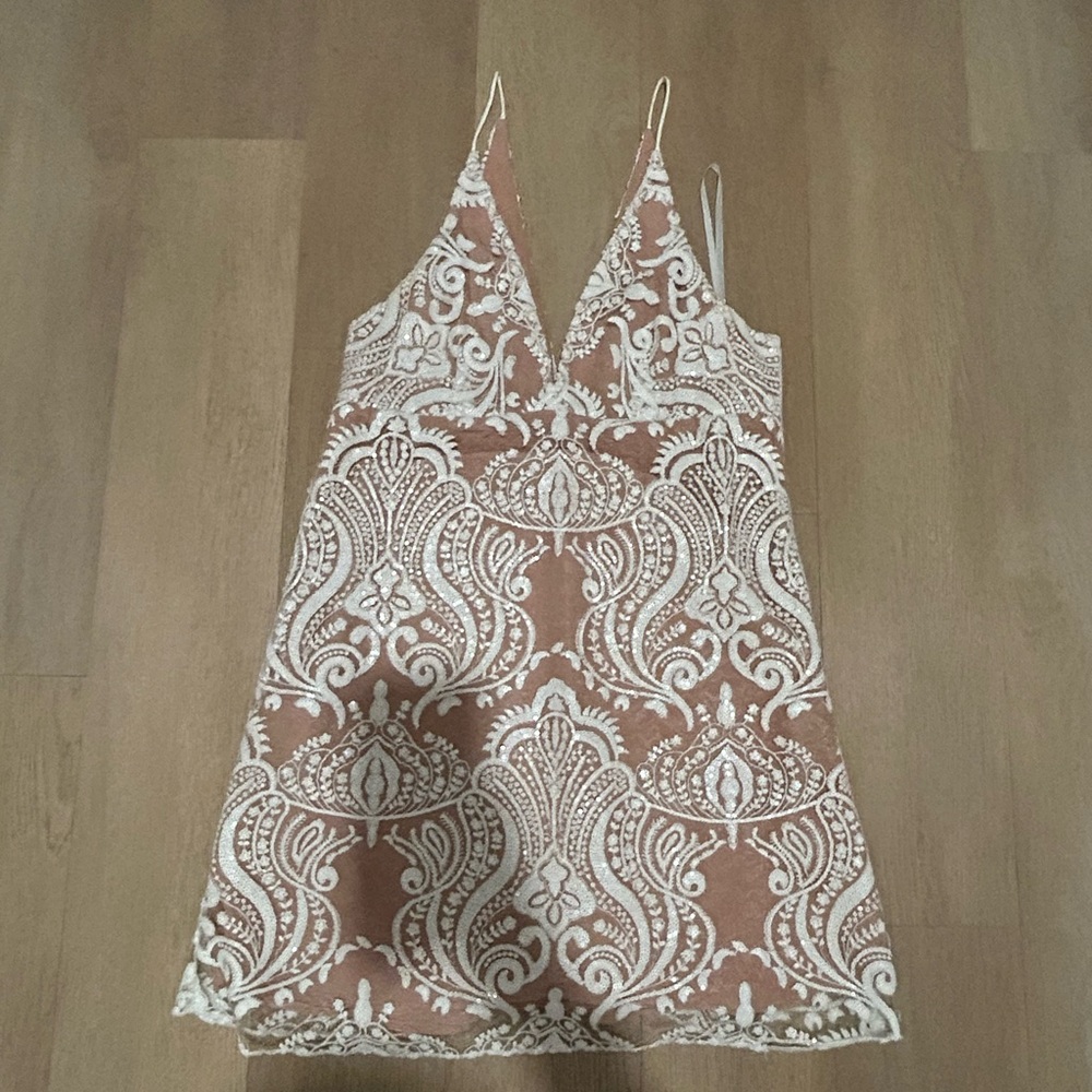 Free People Tan and White Lace Dress